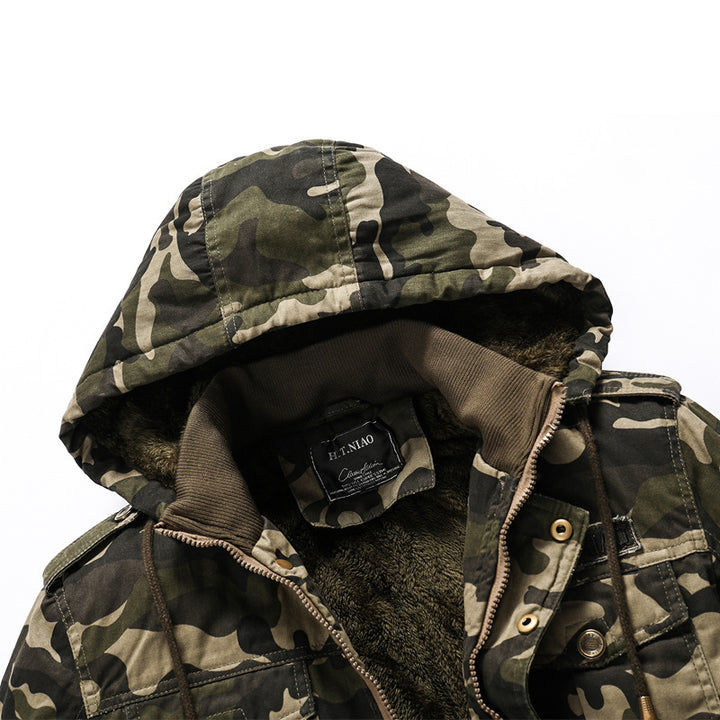 Herren Kapuzen-Camouflage-Fieldjacke mit Teddyfutter, Mehrfach-Taschen und Rippbündchen Echoarchiv