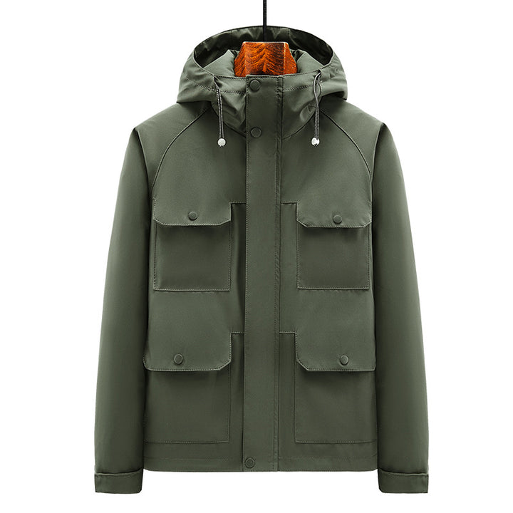 Herren Outdoor-Jacke mit multifunktionalen Taschen und verstellbarem Kapuzenkragen Echoarchiv