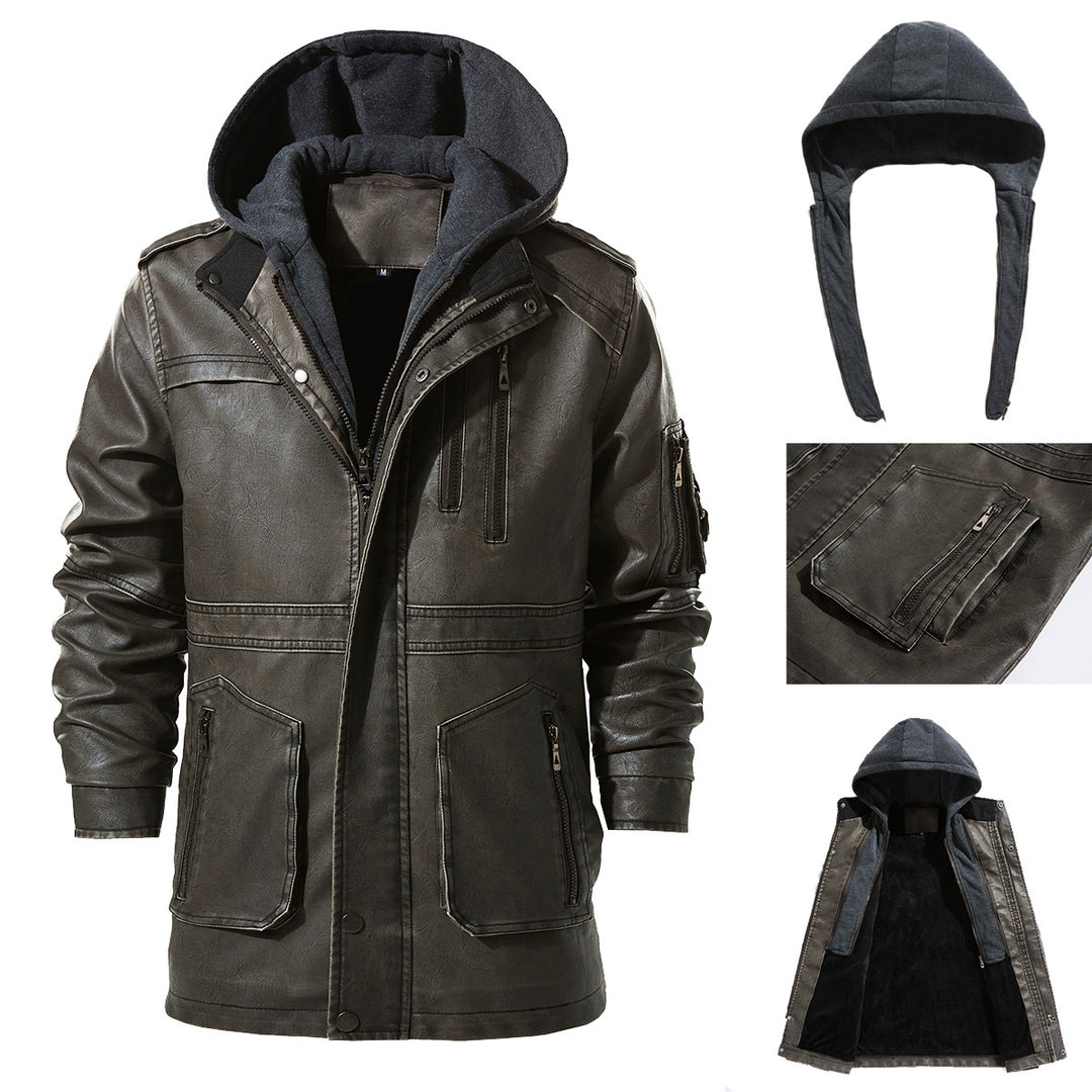 Herren Kunstlederjacke mit versteckter Kapuze Echoarchiv