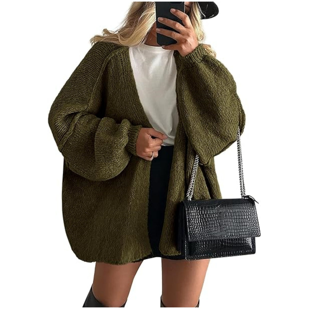 Damen Oversize Strickcardigan mit Ballonärmeln und offener Front Echoarchiv