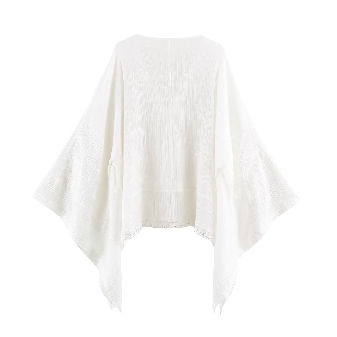 Damen Bestickter Kaftan‑Kimono mit V‑Ausschnitt und fließender Poncho‑Silhouette Echo Archiv