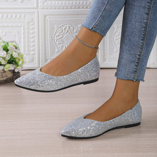 Damen Glitzer-Ballerinas mit spitzer Zehenpartie und flacher Laufsohle – Lioré