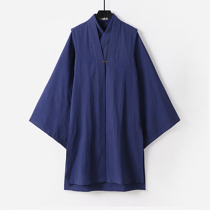 Unisex Asiatisch inspirierte Oversize-Kimono-Jacke mit Trompetenärmeln und kleinem Knebelverschluss Echoarchiv