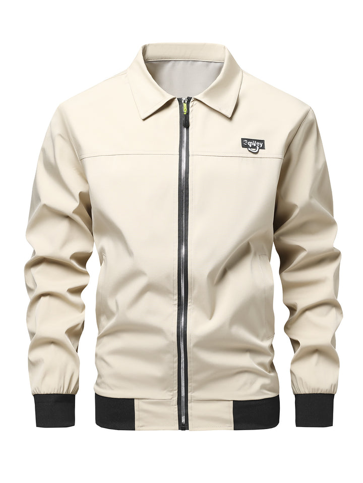 Herren Collar-Zip-Blouson aus Softshell mit gerippten Bündchen & Smiley-Patch Echo Archiv