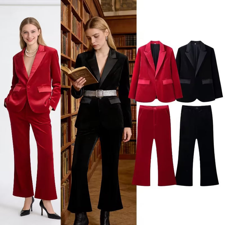 Damen Samt-Blazer mit Satin-Revers und taillierten Abnähern Echo Archiv