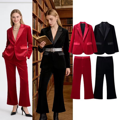 Damen Samt-Blazer mit Satin-Revers und taillierten Abnähern Echo Archiv