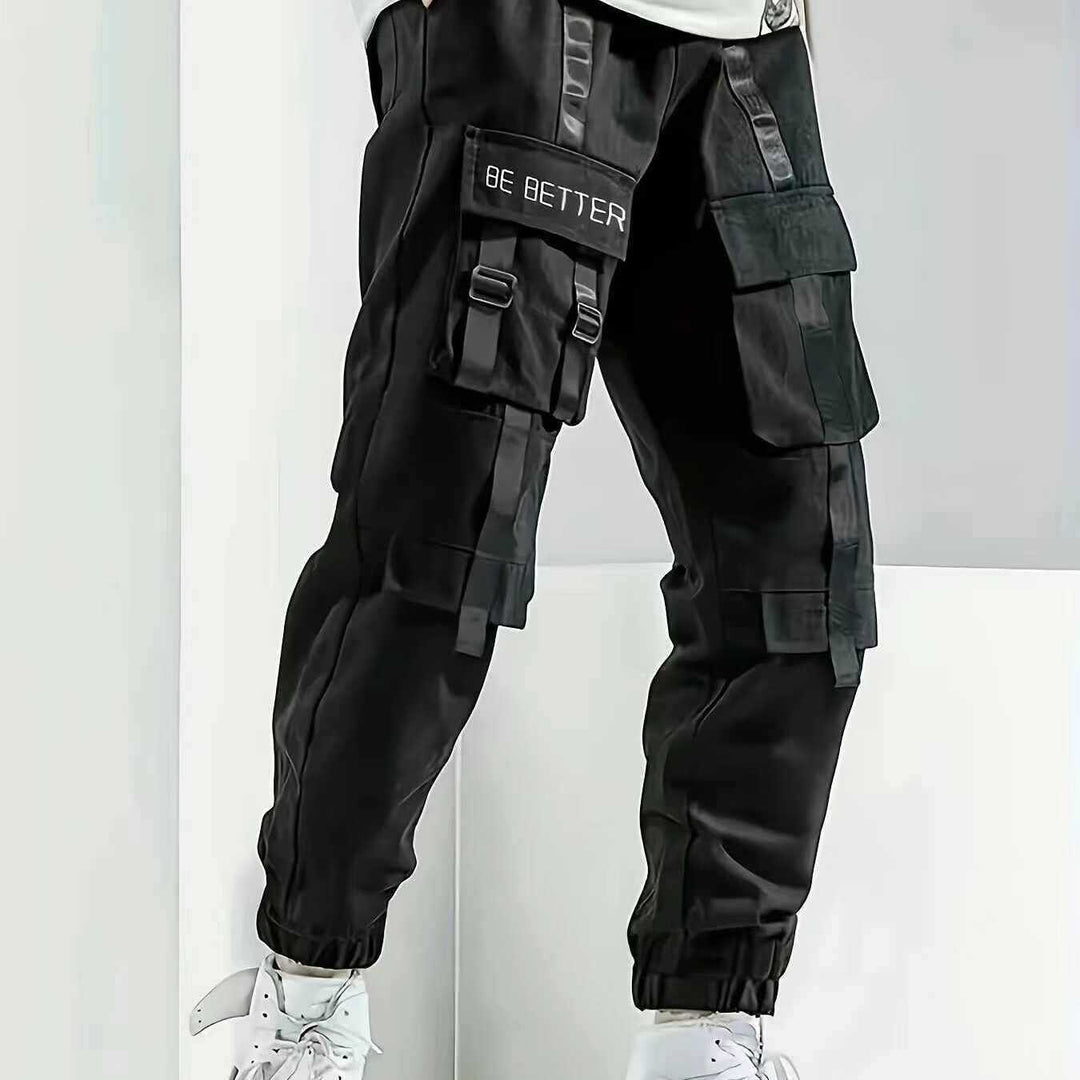 Herren Utility-Cargohose im Joggerstil mit Multifachtaschen, Ziergurten & Kordelbund Echo Archiv