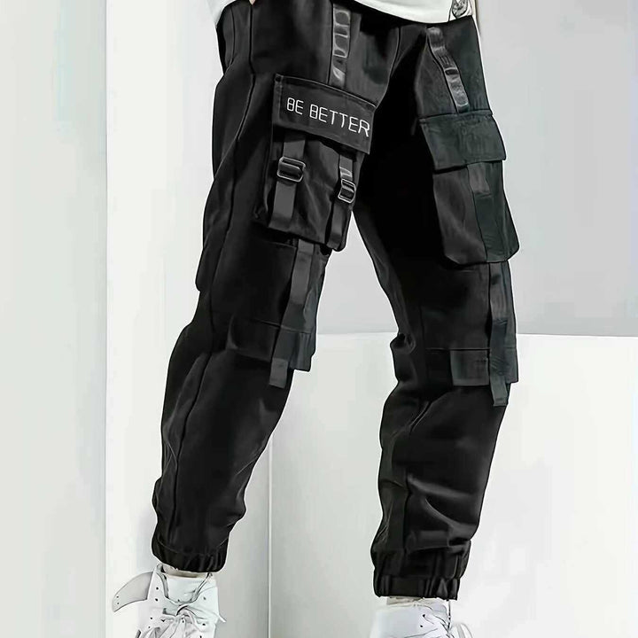 Herren Utility-Cargohose im Joggerstil mit Multifachtaschen, Ziergurten & Kordelbund Echo Archiv