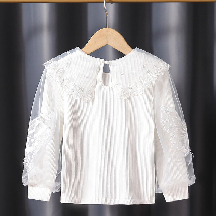 Mädchen Bluse mit transparenten Puffärmeln und floralem Spitzenbesatz Echo Archiv