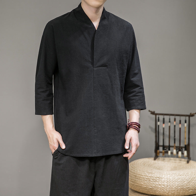 Herren nan modern geschnittene Kimono-Hemdjacke mit V-Kragen und 3/4-Ärmeln Echo Archiv