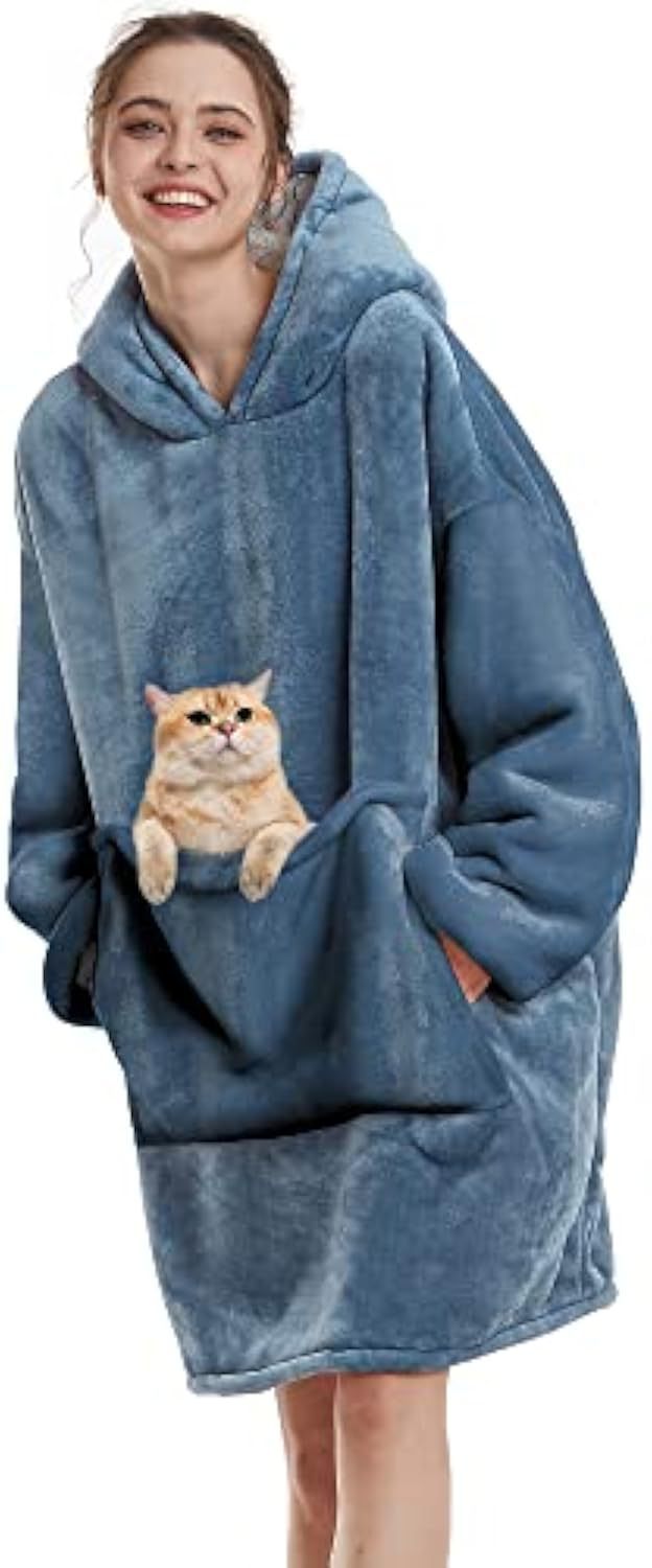 Damen Oversize Kapuzen-Kuscheldecke aus Mikrofaser mit Sherpa-Futter – Avelisse