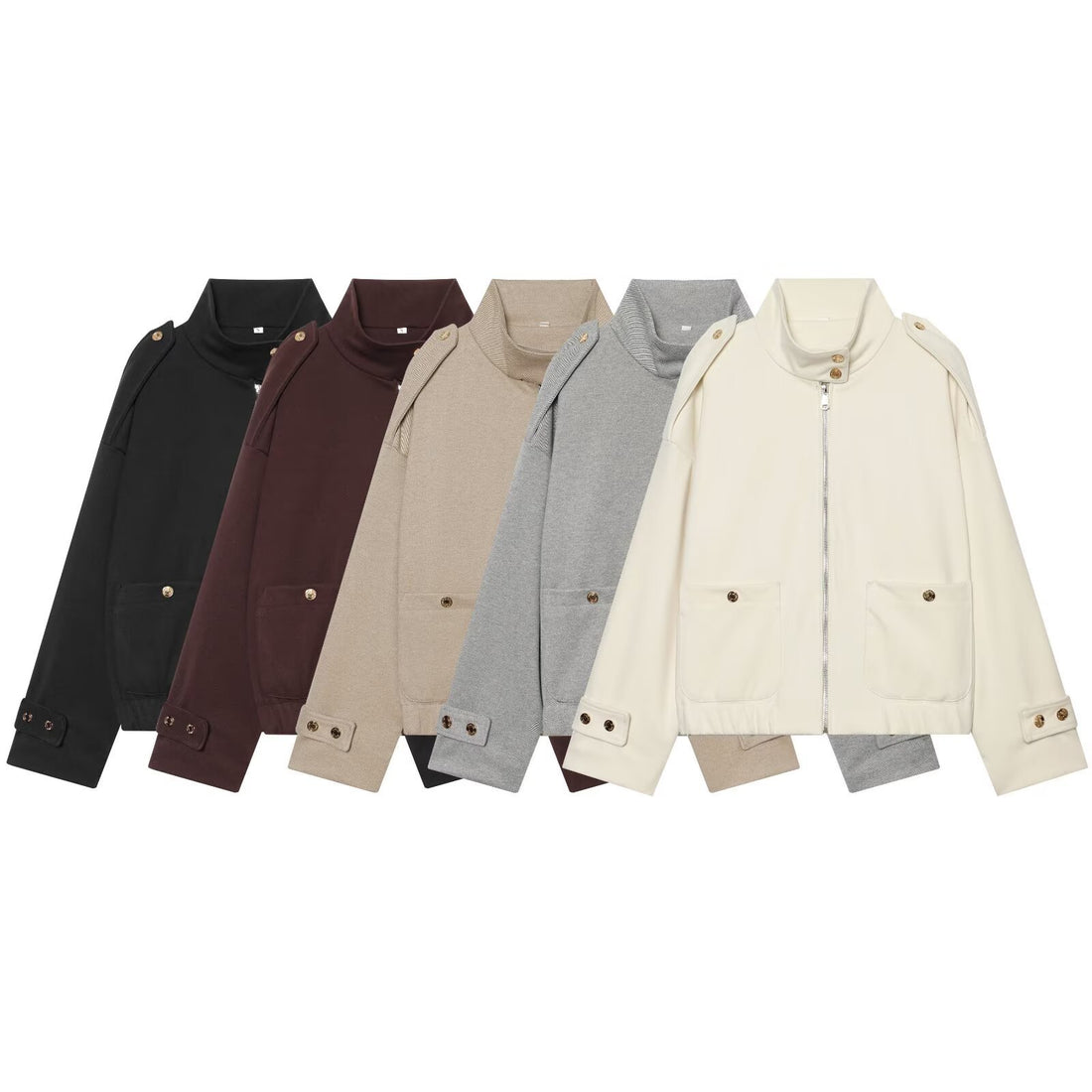 Damen Cropped Utility-Jacke mit hochgeschlossenem Kragen, Schulterklappen und aufgesetzten Pattentaschen Echoarchiv