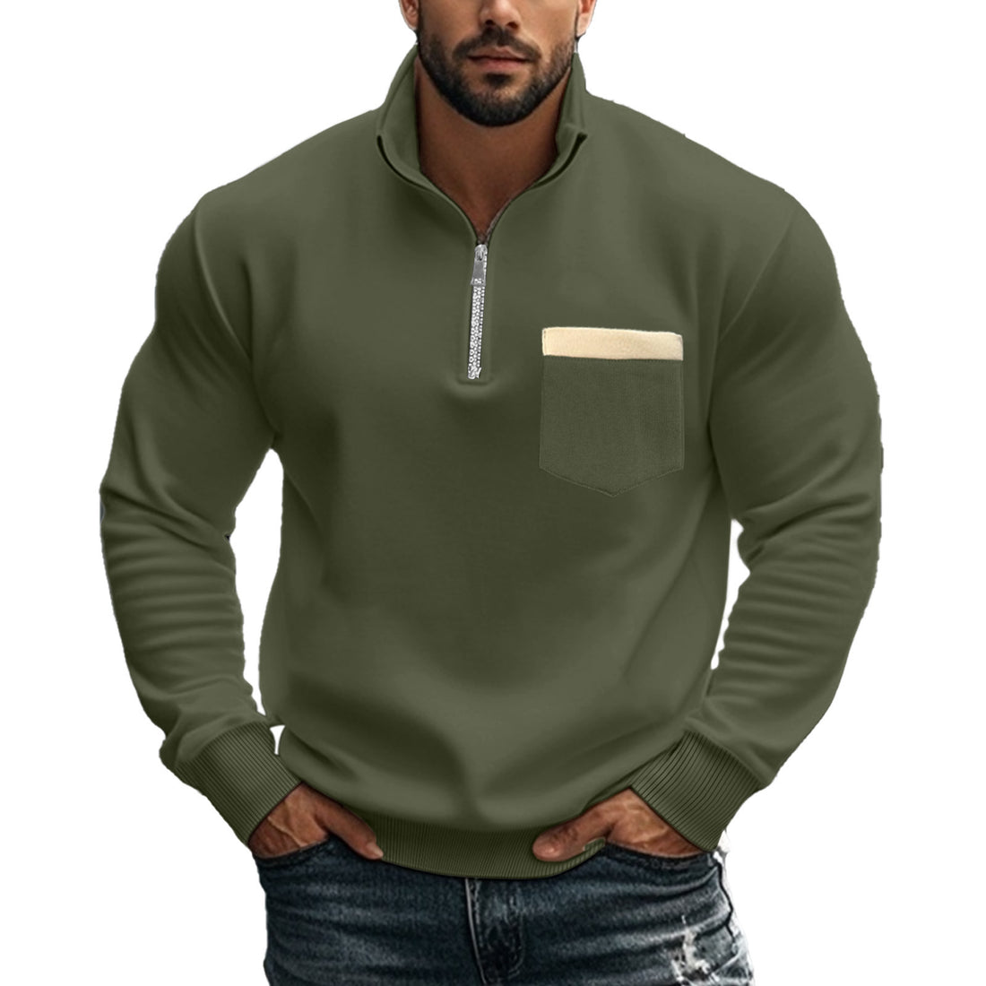 Herren sportlicher Pullover mit Reißverschluss und praktischer Brusttasche – Cavarno
