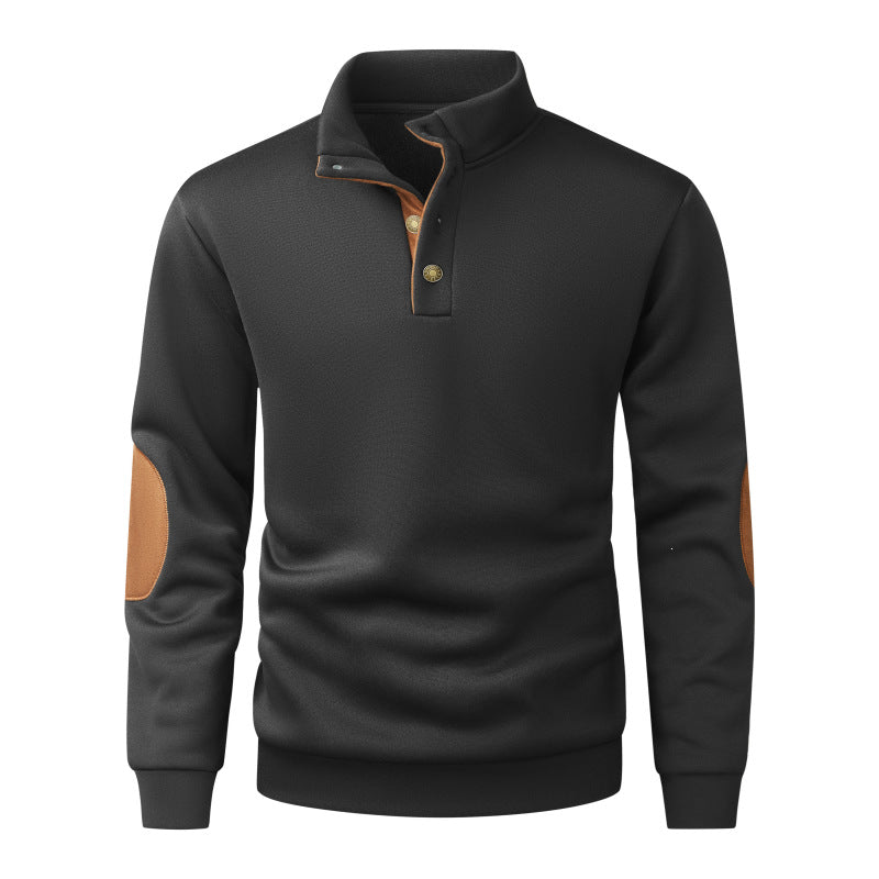 Herren Strickpullover mit Stehkragen, Knopfleiste & Ellbogenpatches Echo Archiv