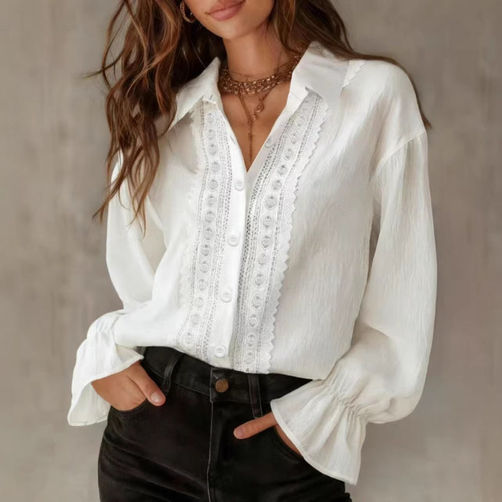 Damen elegante Bluse mit Spitzendetails und Ballonärmeln Echo Archiv