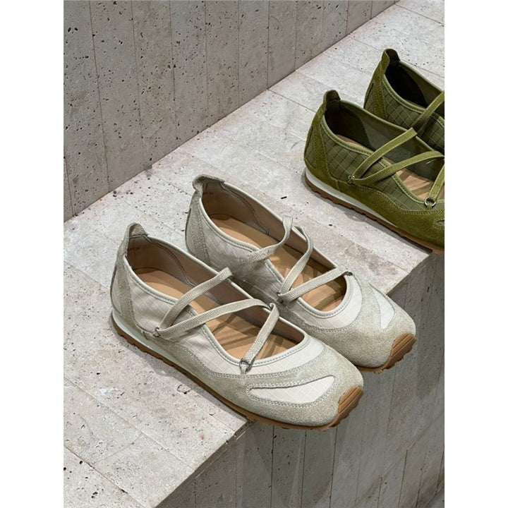 Damen Ballerina-Slipper mit Kreuzriemchen, Wildleder- und Krokostruktur – Lioré