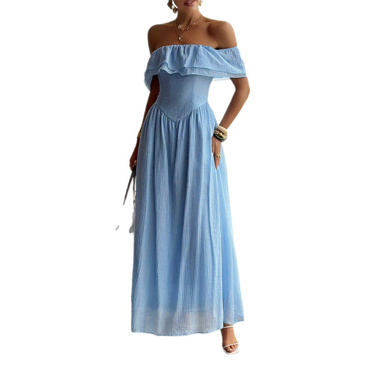 Damen Off-Shoulder Maxikleid mit fließendem Schnitt und Rüschendetails Echo Archiv