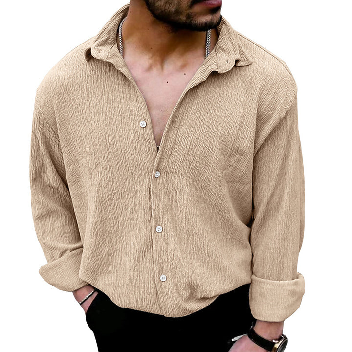 Herren lässiges Langarmhemd mit strukturiertem Design und modernen Knopfdetails Echoarchiv