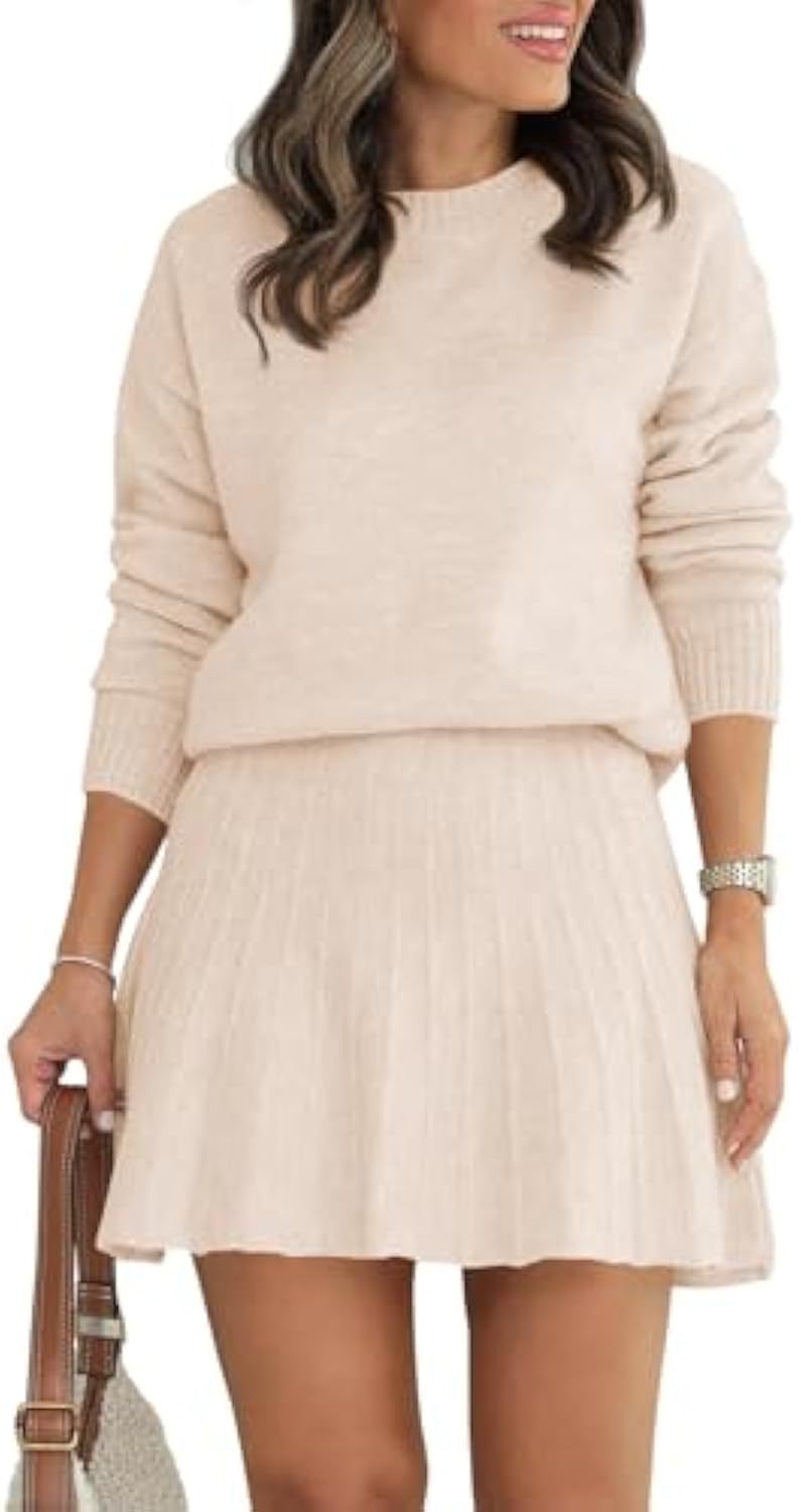 Damen Zweiteiliges Strick-Set mit Rundhals-Pullover und Plissée-Minirock – Élanora
