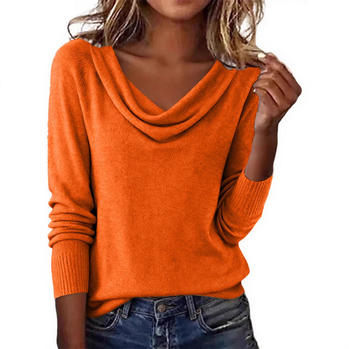 Damen Feiner Strickpullover mit Wasserfallkragen und Rippbündchen – Mavelle