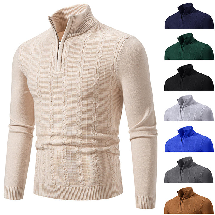 Herren Schmaler Halbzip-Zopfmuster-Pullover mit Thermo-Feinstrick und Rippsaum Echo Archiv