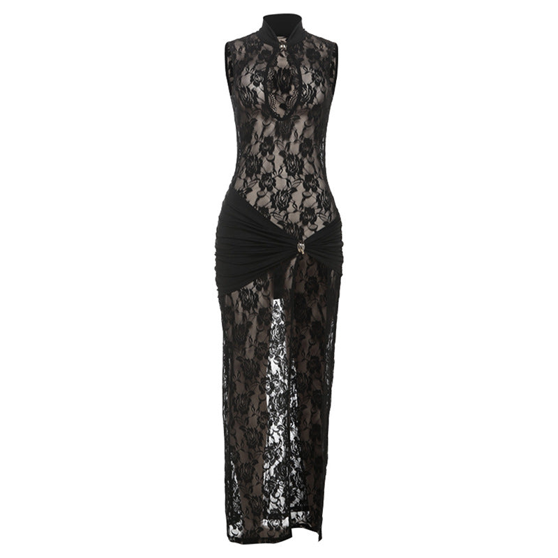 Damen Transparente Spitzenkleid mit elegantem Drapierungsdesign Echo Archiv