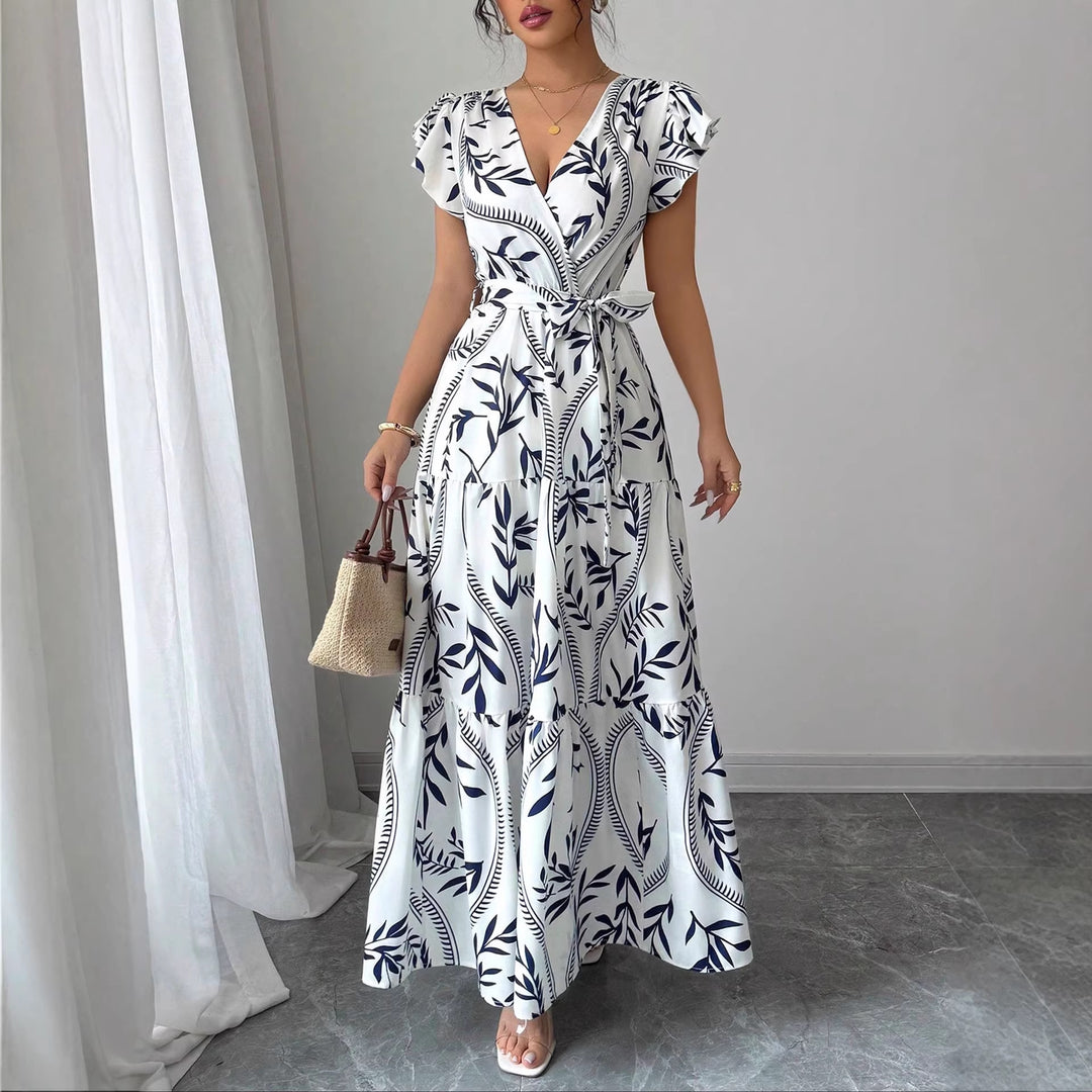 Damen Maxikleid im boho-inspirierten Design mit floralen Elementen und taillierbarem Gürtel Echo Archiv