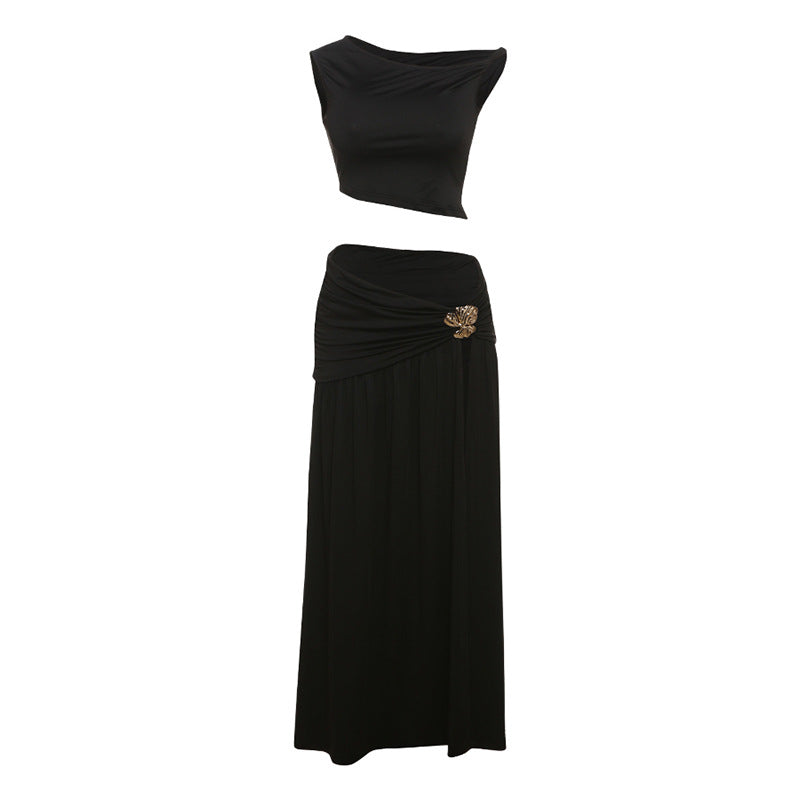 Damen Elegantes Crop Top und Hochgeschnittener Maxi-Rock Set Echo Archiv