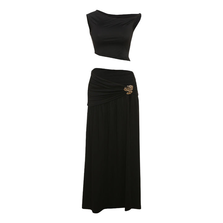 Damen Elegantes Crop Top und Hochgeschnittener Maxi-Rock Set Echo Archiv
