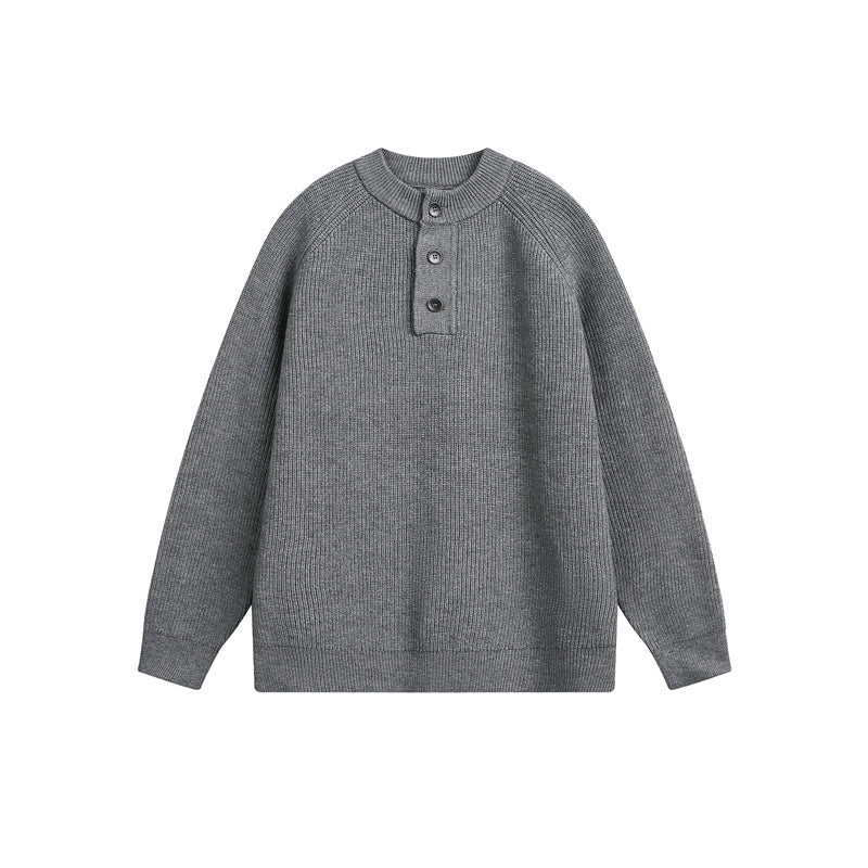 Unisex Strick-Henleypullover mit halber Knopfleiste und Raglanärmeln Echoarchiv