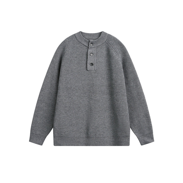 Unisex Strick-Henleypullover mit halber Knopfleiste und Raglanärmeln Echoarchiv