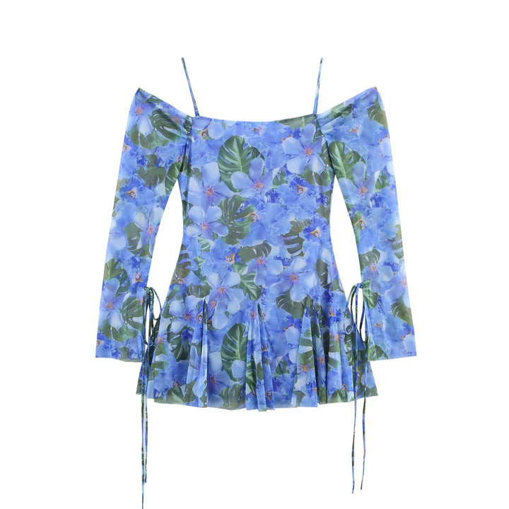 Damen Carmen-Minikleid mit Spaghettiträgern, langen Ärmeln und plissee‑Rock Echo Archiv
