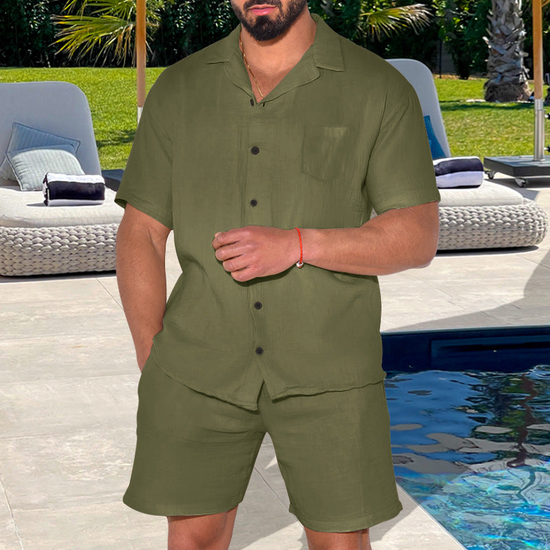 Herren Leichte und atmungsaktive Kurzarm-Hemd-Shorts Kombination Echoarchiv