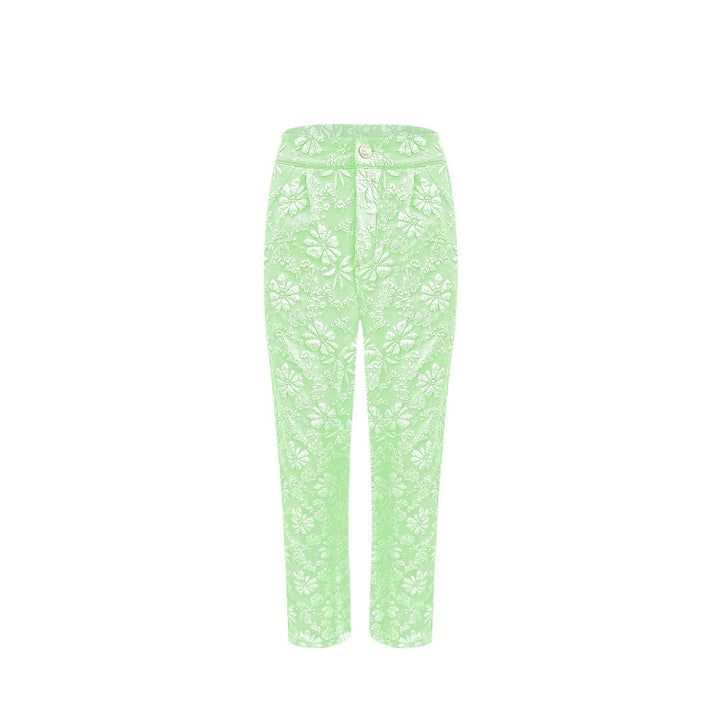 Damen Hochtaillierte Bundfalten‑Hose mit floralem Jacquard und geradem Bein – Avélisse