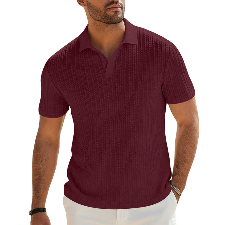 Herren Feinstrick-Polo mit strukturiertem Zopfmuster und weichem Baumwollmix – Cavello