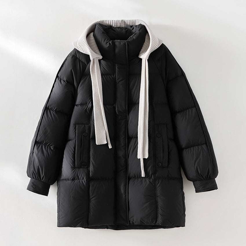 Damen wattierte Steppjacke mit Kapuze Rippkragen weitem Schnitt und Midilänge Echoarchiv