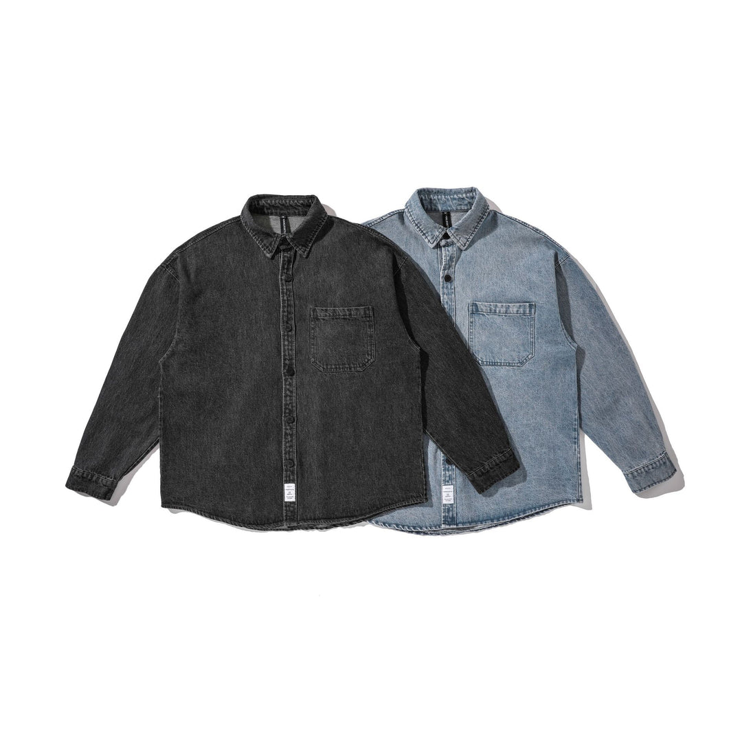 Herren Overshirt aus gewaschenem Denim mit abgerundetem Saum Echoarchiv