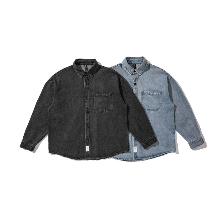 Herren Overshirt aus gewaschenem Denim mit abgerundetem Saum Echoarchiv