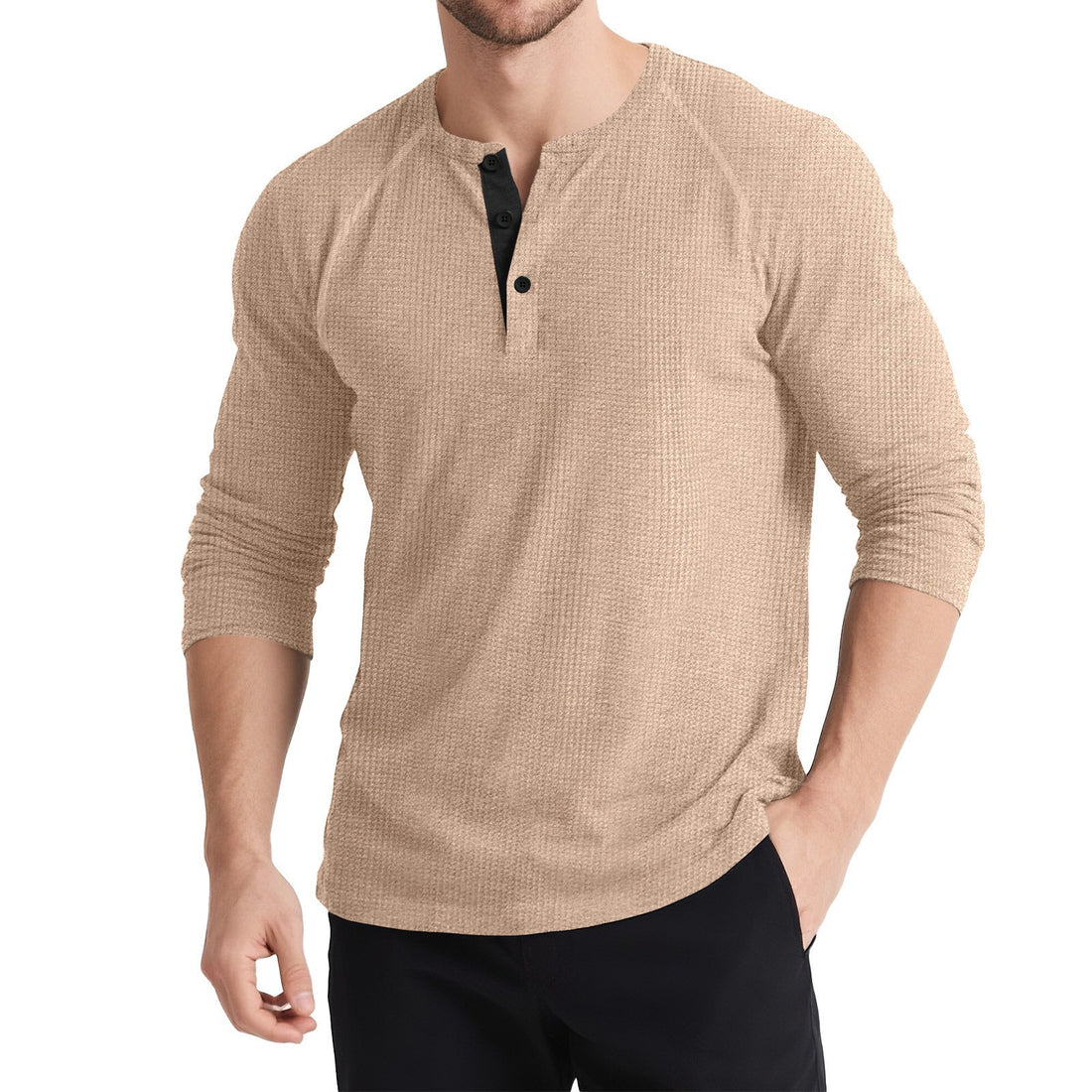 Herren Langarm-Henley-Shirt mit Knopfleiste – Arvello