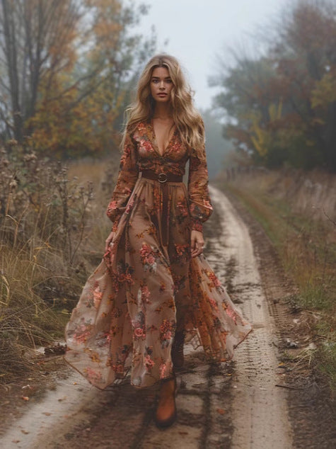Boho Maxikleid mit V-Ausschnitt | Echoarchiv