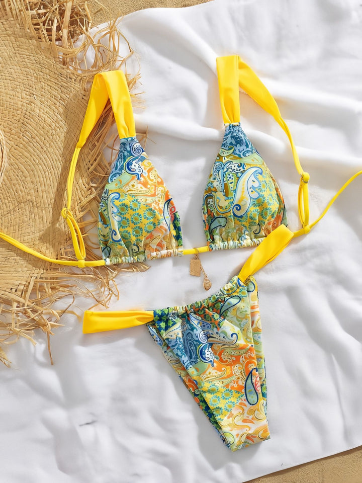 Damen Triangel-Bikini mit buntem Paisleymuster und verstellbaren Trägern Echo Archiv