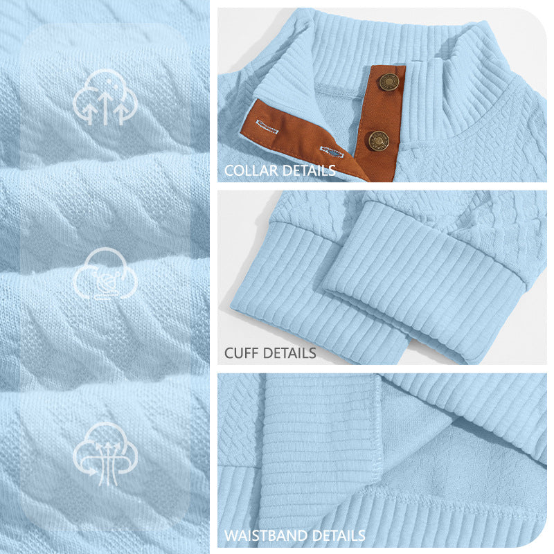Herren Kabelstrick Troyer Pullover mit Stehkragen und Lederoptik-Ellbogen-Patches – Norvane