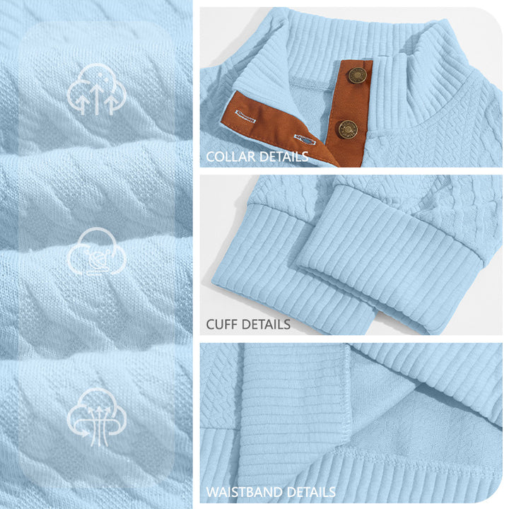 Herren Kabelstrick Troyer Pullover mit Stehkragen und Lederoptik-Ellbogen-Patches – Norvane