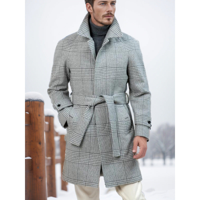 Herren eleganter Karomantel mit Taillengürtel Echoarchiv