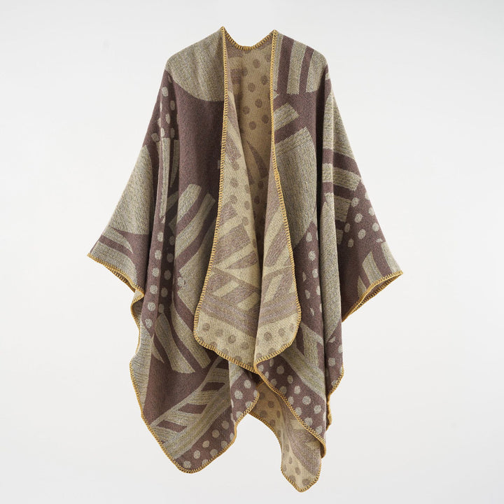 Damen Jacquard‑Ruana mit grafischem Muster und Kettelkante Echo Archiv