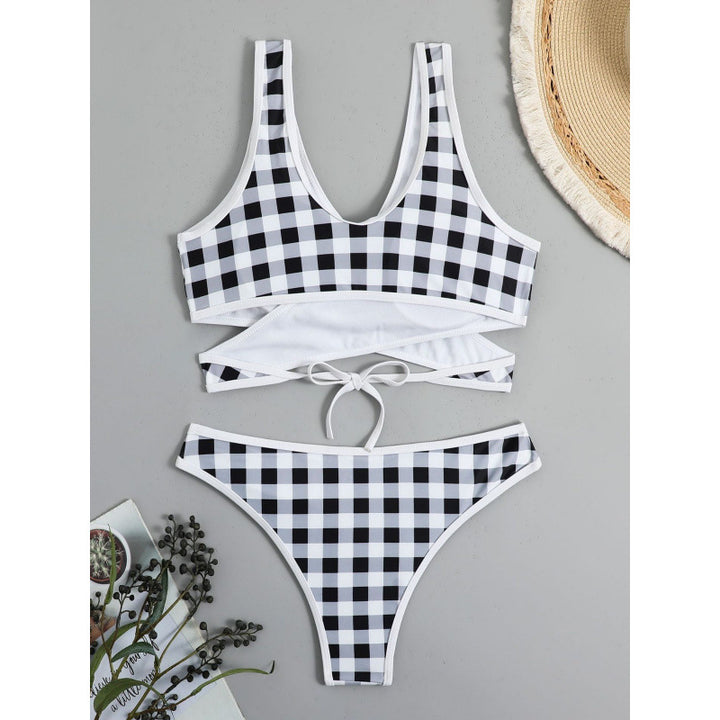 Damen Triangel-Bikini mit modernem Wickel-Design und verspieltem Karomuster Echo Archiv