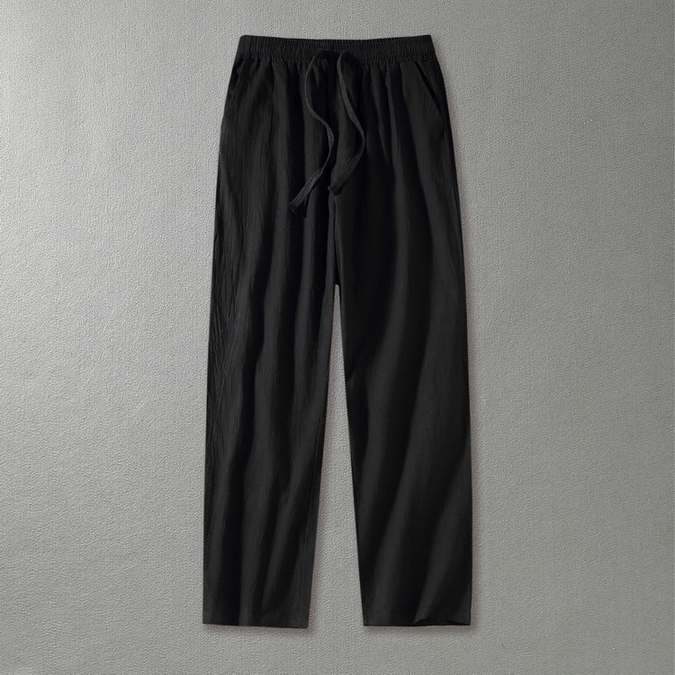 Herren Leinenhose mit elastischem Bund und Tunnelzug geradem Bein Echoarchiv
