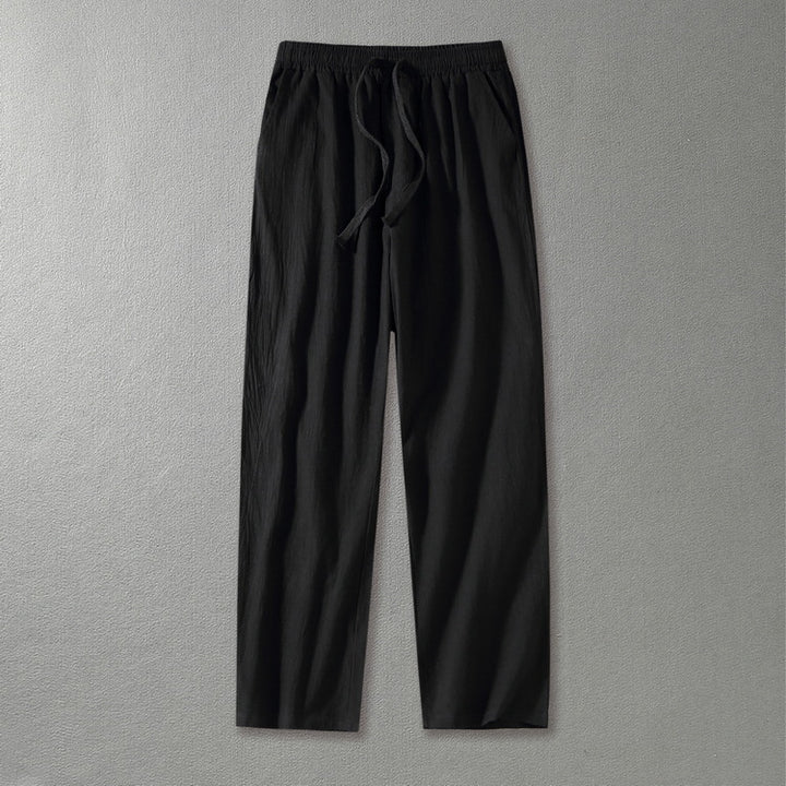 Herren Leinenhose mit elastischem Bund und Tunnelzug geradem Bein Echoarchiv