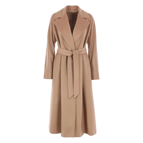 Damen Eleganter Wickelmantel aus Wollmix mit breitem Revers und Taillengürtel Echoarchiv