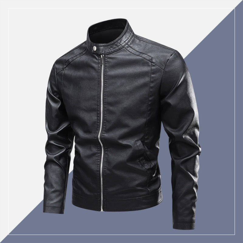 Herren Modische Lederjacke mit Stehkragen und praktischen Reißverschlusstaschen Echo Archiv